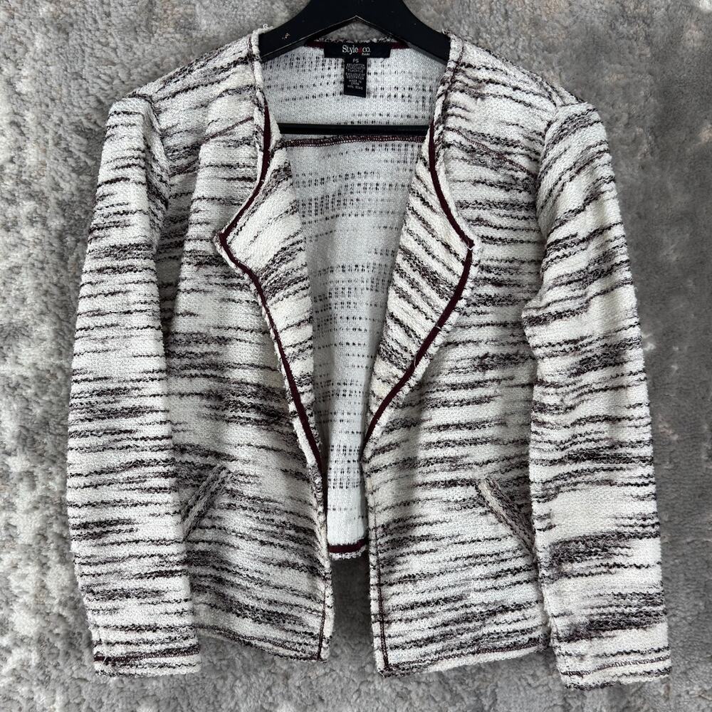 Style Co Petite Size PS Open‎ Front Blazer Jacket Ivory Long Sleeve Career